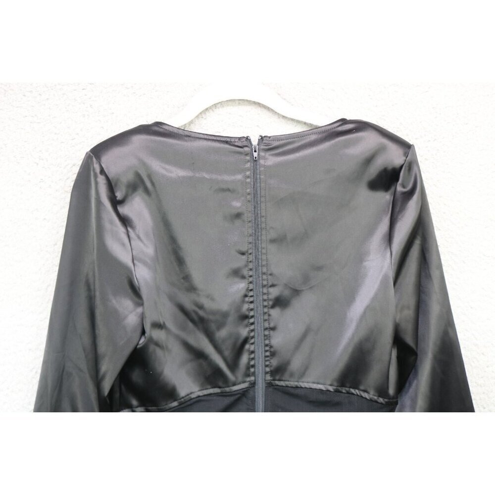 Kaylee Kollection Long Sleeve Black Satin Cut-Out Dress-Large-Whimsigoth-Goth - Picture 11 of 12